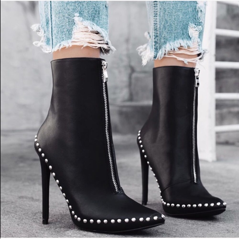 Black studded trim ankle booties - Picture 4 of 8